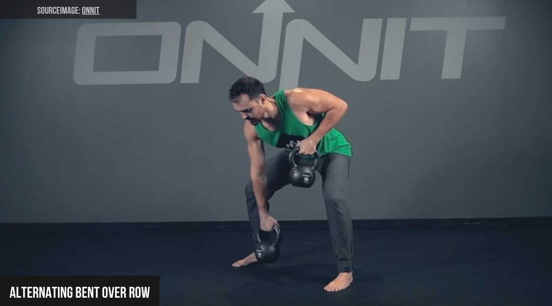 Alternating Bent Over Row với tạ ấm