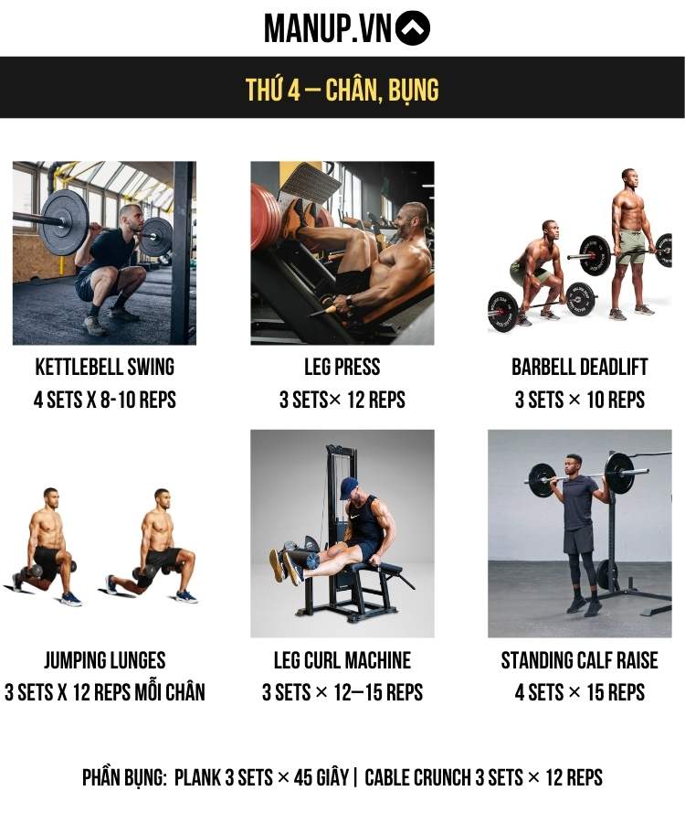 Thứ 4 – Legs + Bụng