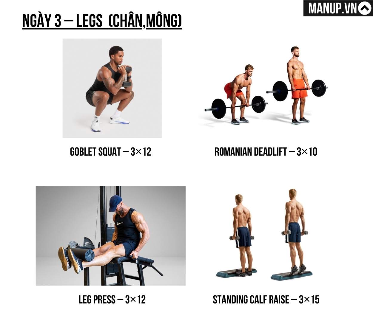 mẫu lịch tập Push Pull Leg 3 ngày