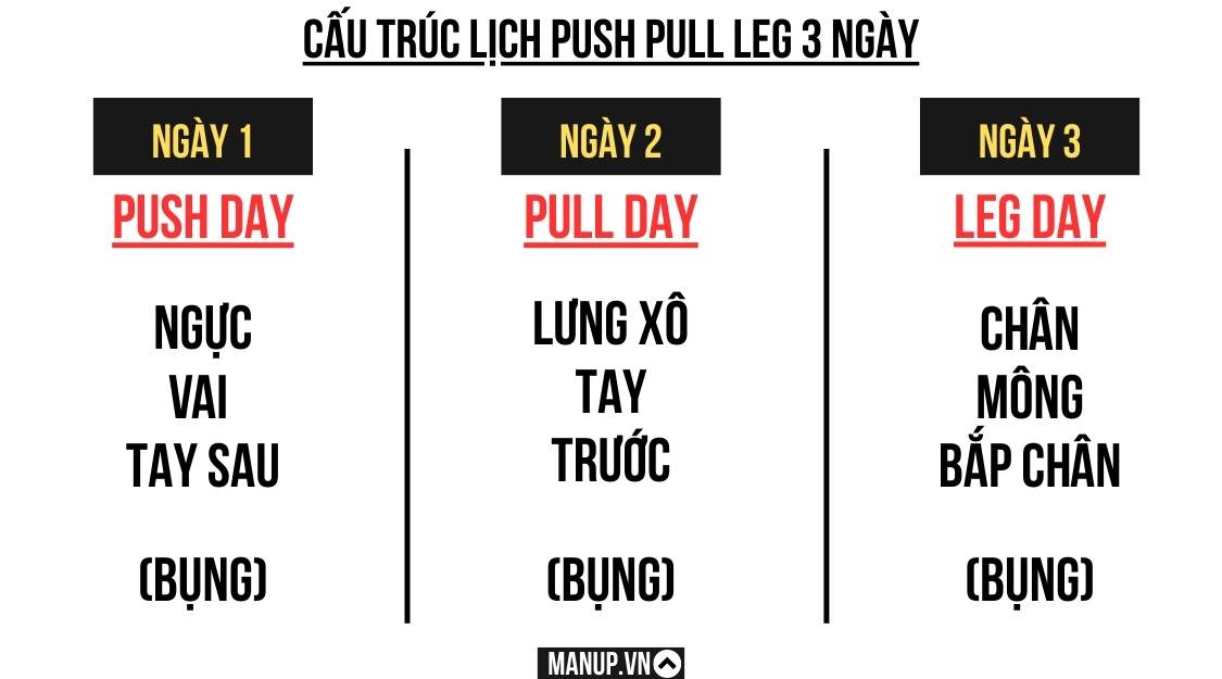 Lịch tập Push Pull Leg 3 ngày