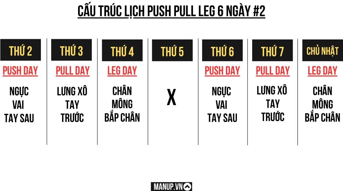 Lịch tập Push Pull Leg 6 ngày chi tiết, khoa học, hiệu quả