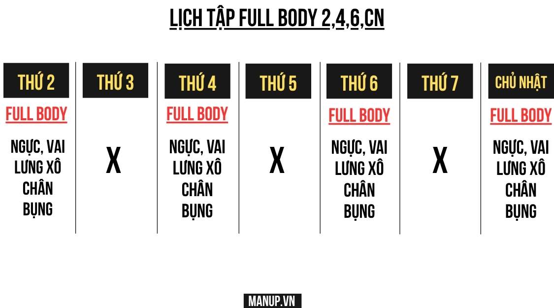 Lịch Full Body 4 Ngày 1 Tuần